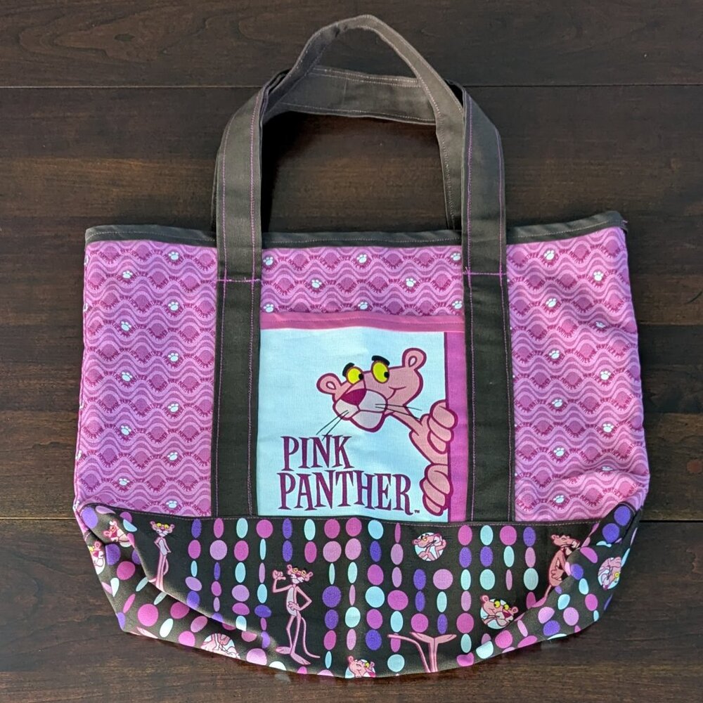 Pink Panther Retro Canvas Tote Bag Pink Brown Polka Dot Y2K Double Handles